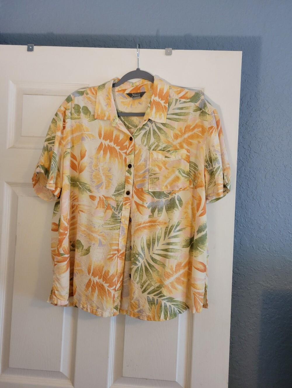 Natural Reflections Tropical Button-Up Shirt Yellow, Orange & Green Size Large